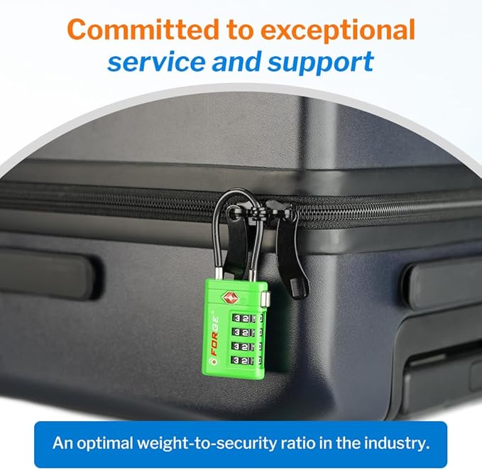 Forge TSA Approved Luggage Locks 4 Digit Combination TSA Travel Locks with TSA008, Open Alert Indicator, Zinc Alloy Body for Luggage, Suitcase, Backpack, and More. Green 2 Locks.
