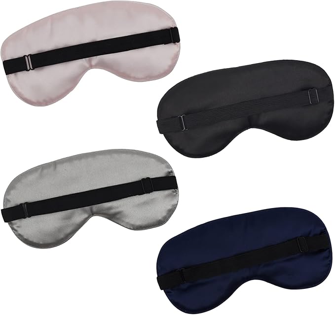 LERSVICVIL 4 Pack Eye Mask for Sleeping Silky Soft Satin Blindfold Adjustable Strap Night Eye Cover for Women Men