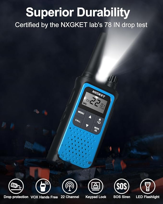NXGKET Walkie Talkies for Adults Long Rang NOAA Weather Alerts, Rechargeable Walkie Talkies 2 Way Radio 22 FRS Channel with 1800mAh Li-ion Battery USB-C Cable Outdoor Cruises Camping, 4 Pack