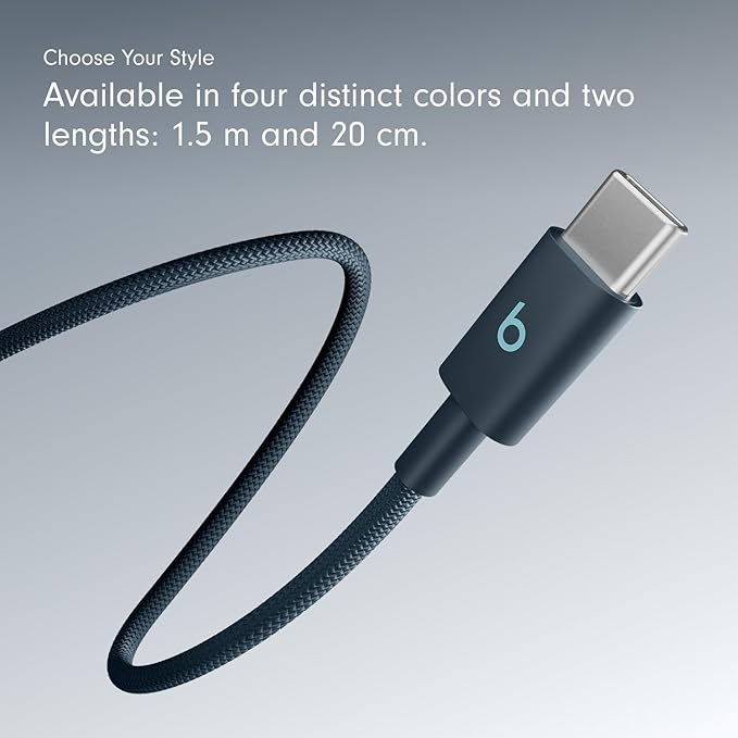Beats USB-C to USB-C Woven Cable Fast Charging Durable/Tangle-Free Compatible Charger for Apple & Android Devices (1.5 m, 5 ft) - Nitro Navy