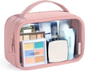 BAGSMART Clear Makeup Bag - TSA Approved Toiletry Bag with Handle Large Opening, Water-Resistant Durable PVC Clear Toiletry Bags for Traveling Travel Essentials (Pink)