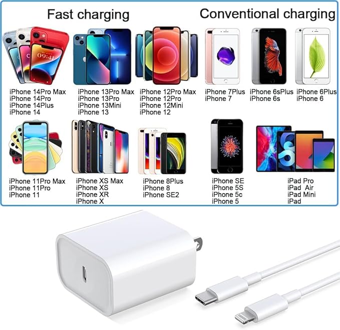 DABUSTAR for iPhone Fast Charger, 33W USB C PD Wall Charger Block Plug with[MFi Certified]6ft Type C to Lightning Cable Quick Charging Data Sync Cord for iPhone14 13 12 11 Pro Max Mini Xs Xr iPad Air