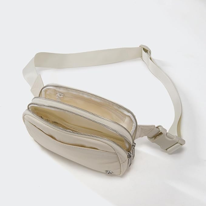 Pander Everywhere Belt Bag for Women, 5 Zipper Pockets Nylon Crossbody Fanny Pack Purse (White Opal)