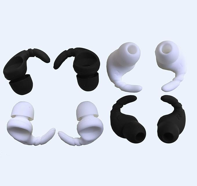 Sports Earbud Stabilizers Fins Wing Noise Isolation Replacement Eartips Adapters for in Ear Earphones 4mm to 6mm Nozzle Attachment 4 Pairs Left and Right (Black/White)