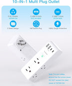 Surge Protector Outlet Extender - with Rotating Plug, 6 AC Multi Plug Outlet with 4 USB Ports (2 USB C), 1800J Wall Charger, 3-Sided Power Strip with Spaced Outlet Splitter for Home, Office, Travel