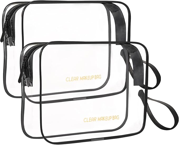Icramsy Clear Makeup Bag,2 Pack TSA Approved Toiletry Bag Travel Toiletry Bag Hanging Makeup Cosmetic bag for Women Men (Black).