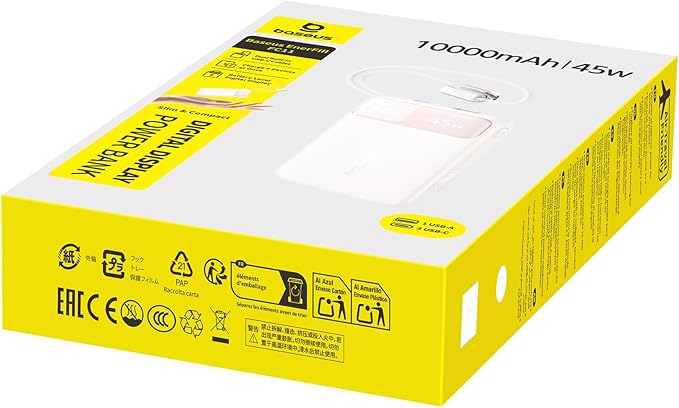 Baseus 45W Ultra Slim 10000mAh Power Bank Built-in USB-C Cables, CCC Certified Portable Charger, Travel Essential Fast Charging Pocket Size Phone Battery Pack for iPhone 17 16 Samsung S25 S24 iPad