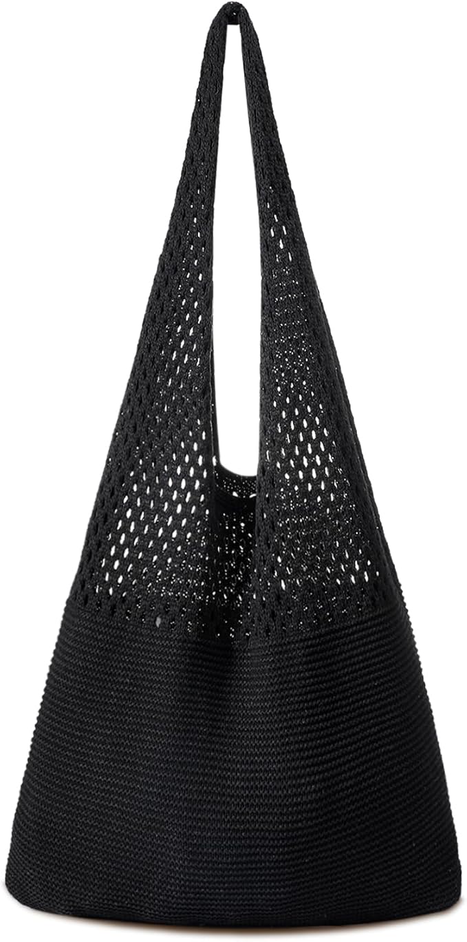 Pleneal Crochet Tote Bag, Mesh Beach Bag, Knitted Shoulder Beach Bags for Women Vacation Aesthetic Hobo Tote Bags