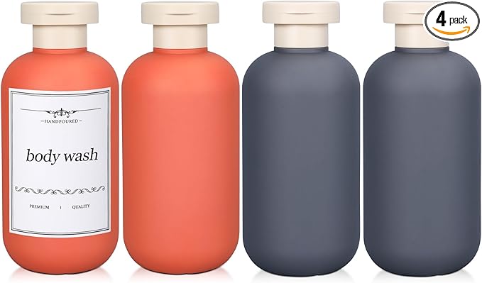 ASEVAT 6.7oz Airtight Plastic Travel Shampoo Bottles, Travel Shampoo and Conditioner Bottles Refillable, Empty Squeeze Bottle, Hand Soap Dispenser for Vacation, Gym, Lotion(OrangeGrey)