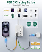 Italy Travel Plug Adapter, Type L Adapter for Travel with 3 Outlets 3 USB Ports (1 USB-C 3.4A), 3ft Wrapped Around Extension Cord, Power Adaptor for US to Italy Chile Rome Uruguay Milan Libya