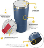 RTIC 20oz Essential Tumbler with Lid, Ceramic Lined, Insulated, Stainless Steel, Metal, Double Wall Vacuum-Insulation, Travel Cup for Iced Coffee, Tea, Hot and Cold Drink, Patriot