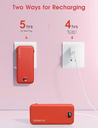 citicr Portable Charger Power Bank, 10000mAh PD20W USB C Fast Charging with Built-in Cables & Wall Plug, 5-in-1 Battery Pack with LED Display, Ultimate Travel Essential for iPhone, iPad, Samsung Red