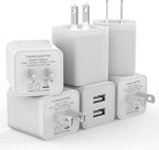 6Pack USB Wall Charger, iGENJUN 2.4A Phone Charger Dual USB Port Cube Power Plug Adapter Fast Wall Charger Block Compatible with iPhone 17/17 Pro/16/16 Pro, Samsung Galaxy, Pixel, LG, Android-White