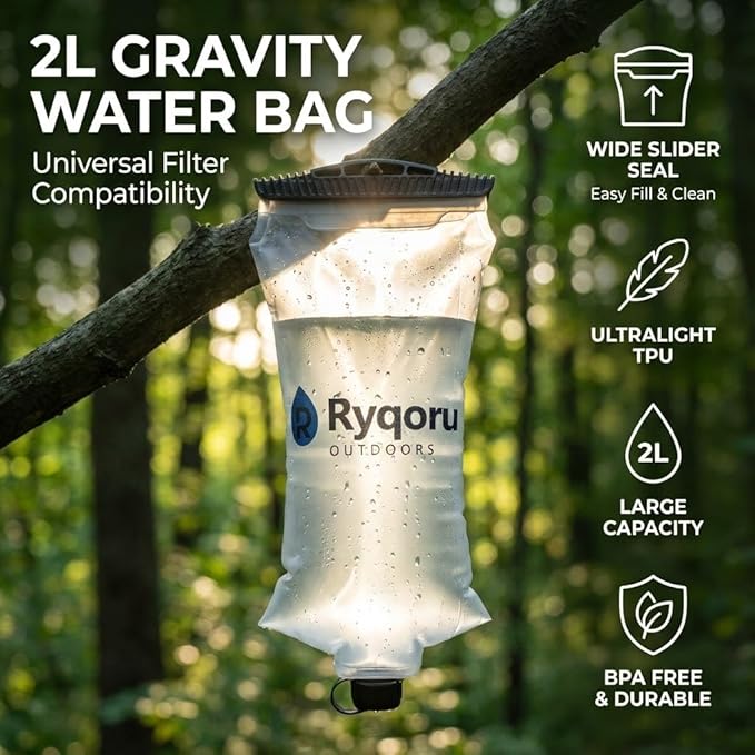 2L Collapsible Water Bag, 28mm Thread TPU Hydration Canteen Compatible with Sawyer Squeeze, BPA Free Leak‑Resistant Water Bladder for Camping and Hiking