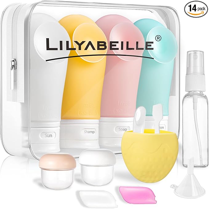 Travel Bottles - 14 Pack Leak Proof, TSA Approved 3oz Travel Size Containers with Suction Cup, Refillable Toiletry Accessories for Shampoo, Conditioner