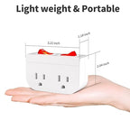 3Pack - POWAWINI Grounded Outlet with Double On Off Switch, Two Port Electrical Outlet Plug Switch, Wall Tap Adapter with Daul Red Indicator, 1875W,15A, ETL Listed (White)