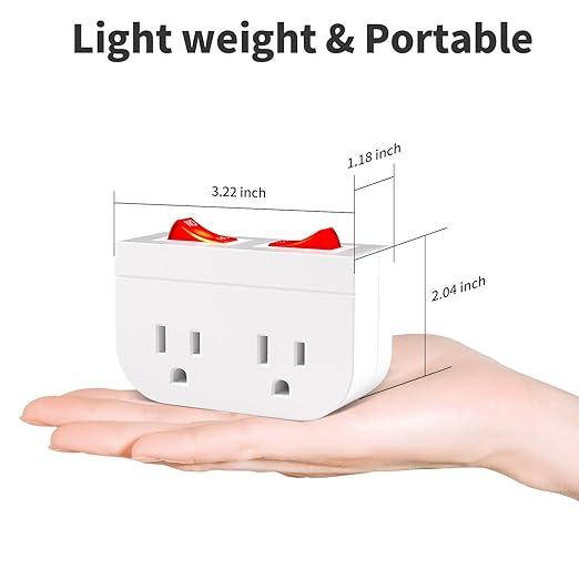 3Pack - POWAWINI Grounded Outlet with Double On Off Switch, Two Port Electrical Outlet Plug Switch, Wall Tap Adapter with Daul Red Indicator, 1875W,15A, ETL Listed (White)