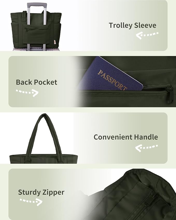 Wandering Nature Puffer Tote Bag with Cup Holder & Laptop Compartment & Trolley Sleeve for Travel, Work, Nurse, Women