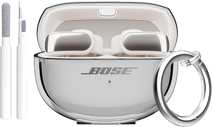 Aircawin for Bose Ultra Open Earbuds Case Clear 2024,Full Protective Shockproof Soft Transparent TPU Cover for Bose Open Ear Wireless Earbud Headphone Accessories with Carabiner and Cleaning Pen-Black