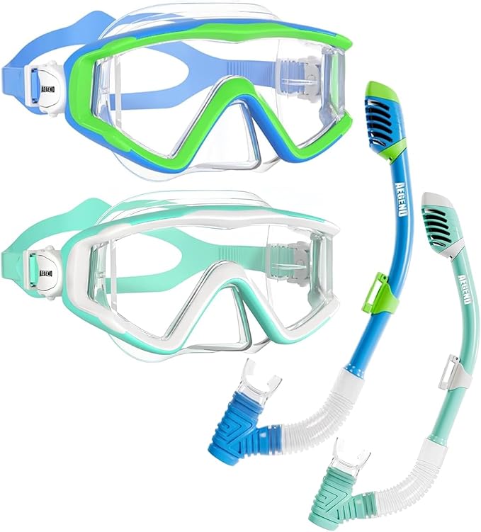 Aegend Snorkeling Gear for Adults Youth Kids, Snorkel Mask with Top Dry Valve - Panoramic View Anti-Leak and Anti-Fog with Mesh Bag for Snorkeling, Scuba Diving, Freediving & Swimming