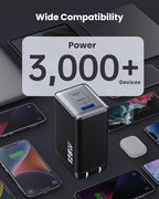 128W USB C Wall Charger,GaN III 3-Port Fast Charging Station,PD QC Foldable Charger Block Portable 65W Laptop Adapter for MacBook Pro/Air,iPad Pro,Galaxy S23,Dell XPS 13,iPhone 17/16/Pro etc