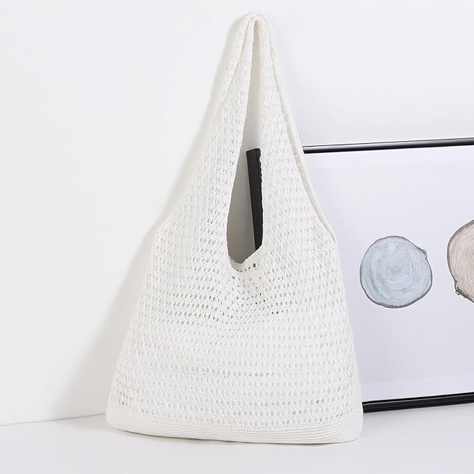 WantGor Crochet Bags, Beach Mesh Tote Bag Womens Shoulder Shopping Handbag Casual Travel Totes Bag Foldable Hobo Bags