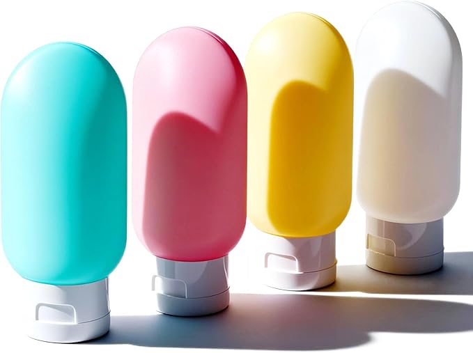 Travel Bottles for Toiletries: 4 Pack 2oz TSA Approved Travel Containers, BPA Free Leak-Proof Refillable Squeeze Bottles, Portable Travel Size Container for Shampoo Conditioner Lotion Body Wash