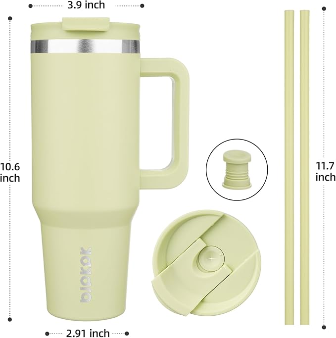 BJPKPK Tumbler With Handle 40 oz Stainless Steel Insulated Tumbler With Lid And Straw For Water Or Ice Coffee,Macaron Green