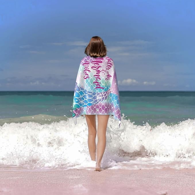 COMFAR Mermaid Microfiber Beach Towels for Girls/Kids Personalized Beach Towels for Toddler/Baby, Cute Beach Towel, Thin Quick Dry Pool Towel 30"x 60"