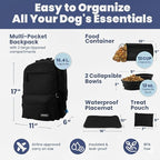 Dog Travel Bag for Supplies - Complete Dog Diaper Bag Backpack with 2 BPA-Free Travel Bowls, Treat Pouch, Food Container, Placemat & Laptop Sleeve – for Traveling, Road Trips, Hiking: Black