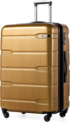 Coolife Expandable Large Checked Luggage Hardside PC+ABS Suitcase with TSA Lock, Lightweight Rolling Carry On with Spinner Wheels(Black Brown, 28in)