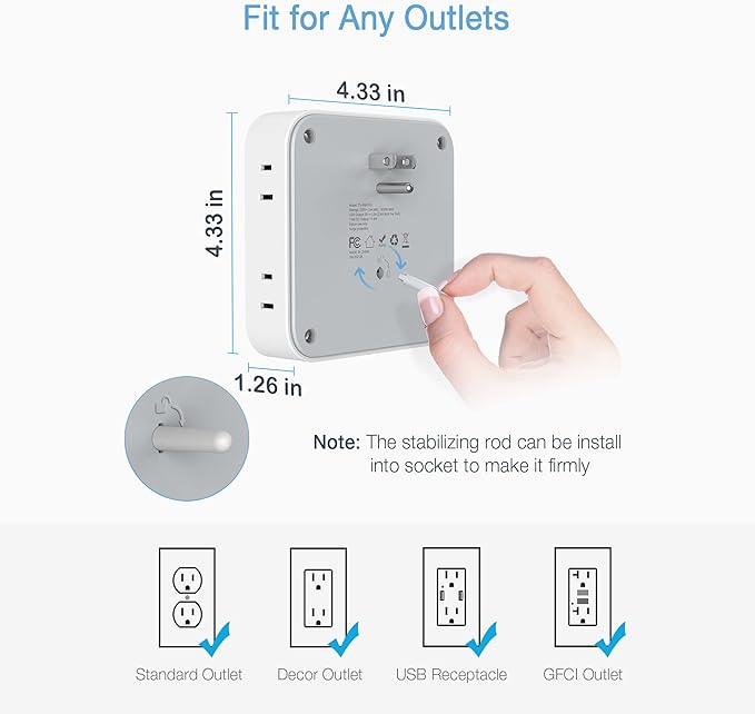 USB Wall Charger, Surge Protector Outlet Extender, TESSAN Outlet Splitter with USB C Charger Block, 8 AC Multiple Power Splitter Surge Protector for Office Home Kitchen Dorm Room