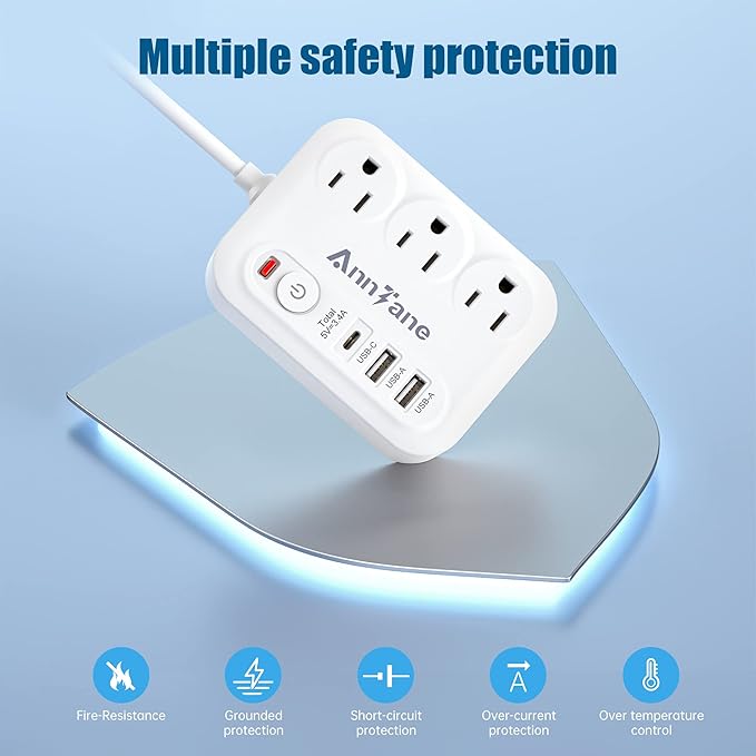 European Travel Plug Adapter with 4FT Extension Cord, (Not for UK) US to European International Plug Adapter Travel Essentials France Germany Greece