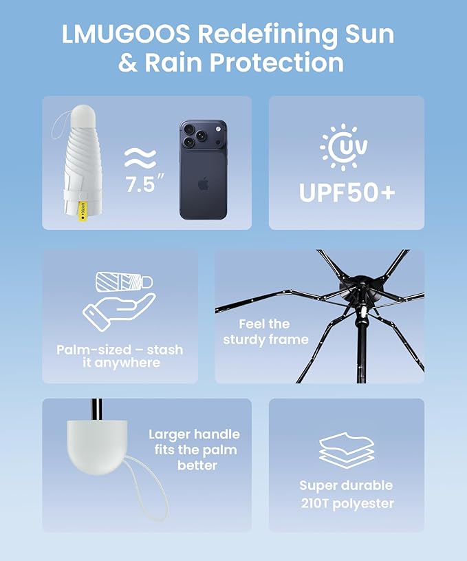 LMUGOOS 3 Pack Travel Mini Umbrella Small Compact, Portable Umbrella with UV Protection UPF 50+, Rainproof & Sunproof Folding Umbrella, Backpack & Pocket-Friendly