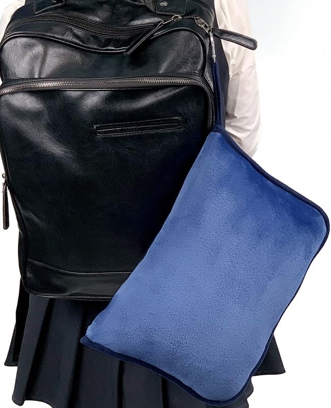ShezPretty Premium 2in1 Soft Travel Blanket Pillow with Airline Hand Luggage Sleeve and Backpack Clip Airplane (Navy Blue)