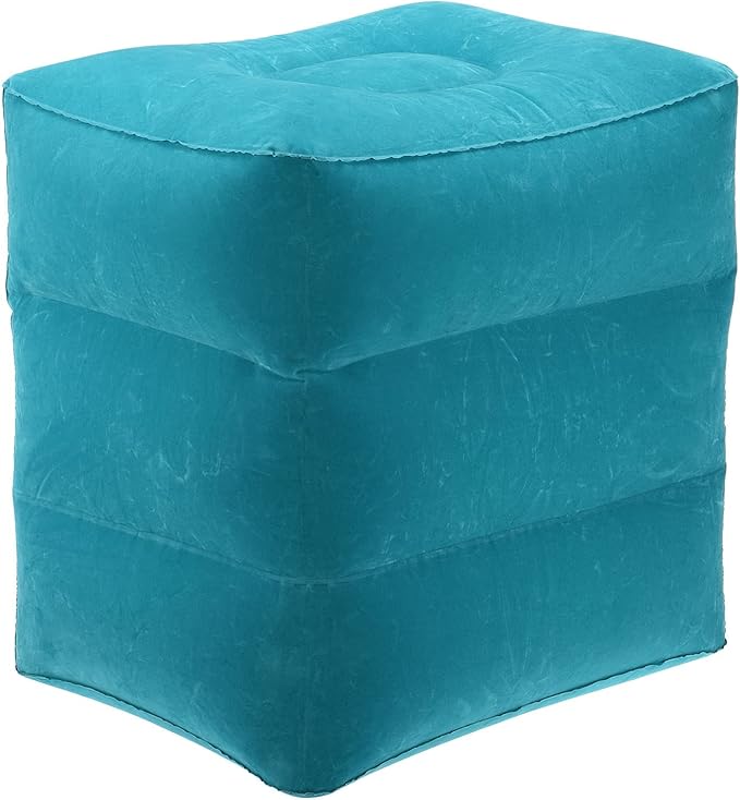 PATIKIL Travel Foot Rest Pillow, Inflatable Foot Rest Mat Adjustable 3 Layers Height Sleep Flights Leg Pillow for Airplane Train Office, Teal Blue