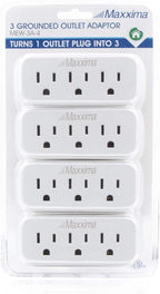 Maxxima 3 Grounded Multi Outlet Adapter Wall Plug - Outlet Extender Wall Tap, Turns 1 Outlet into 3, Indoor 3 Way Plug Splitter - White - 4 Pack