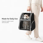 Cat Backpack Carrier for Small Dogs and Medium cat Puppy Kitten Bunny Pet Carrier Backpack Collapsible with Fully Ventilated Mesh with Safety Leash (Black, 12.9" L x 10.62" W x 15.5" H - M)