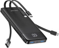 charmast 10000mAh Portable Charger with Built in Cables, 22.5W Travel Essential Power Bank Fast Charging, USB C Battery Pack for iPhone 17/16/15/14/13/12/11 Series, iPad, Samsung, Android, Tablet