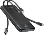 charmast 10000mAh Portable Charger with Built in Cables, 22.5W Travel Essential Power Bank Fast Charging, USB C Battery Pack for iPhone 17/16/15/14/13/12/11 Series, iPad, Samsung, Android, Tablet