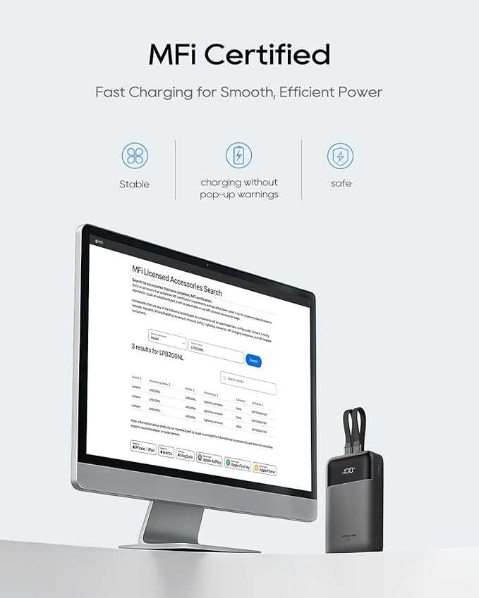 CUKTECH 20,000mAh Power Bank, Built-in USB-C & MFi Lightning Cables, 40W Fast Charging Portable Charger, 4-Port Output External Battery Pack for iPhone 17/16/15/14/13/12 Pro Max, iPad, Samsung S26
