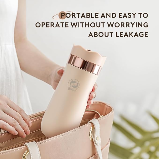 Travel Coffee Press, Vacuum Insulated Portable French Press, Stainless Steel Portable Coffee Maker/Tea Press, 12oz, Beige