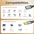 AINOPE USB Extension Cable 10FT,USB Extender,USB 3.0 Extension Cable, Male to Female Cord High Data Transfer Compatible with Webcam,USBKeyboard,Flash Drive,Hard Drive,Printer,Grey