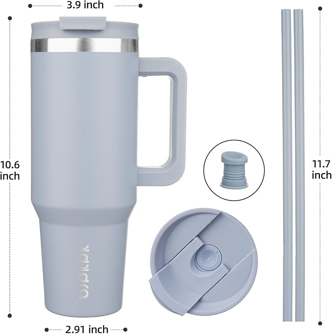 BJPKPK Tumbler With Handle And Straw 40oz Insulated Tumbler Cups With Lid Stainless Steel Travel Coffee Mug,Modern Blue