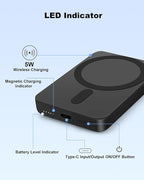 Miady Mini MagSafe-Compatible Portable Charger, 5000mAh 5W Compact Magnetic Power Bank for iPhone 16/15/14/13/12, 12W USB-C Charging Battery Pack