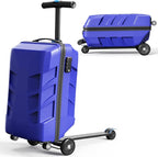 TABU 21" 3-D Hardshell Scooter Suitcase for Kid & Adult, Foldable Carry-on Scooter Luggage with Telescopic Handle, Multifunctional Ride On Lightweight Luggage for Age 4-15, Dark Blue