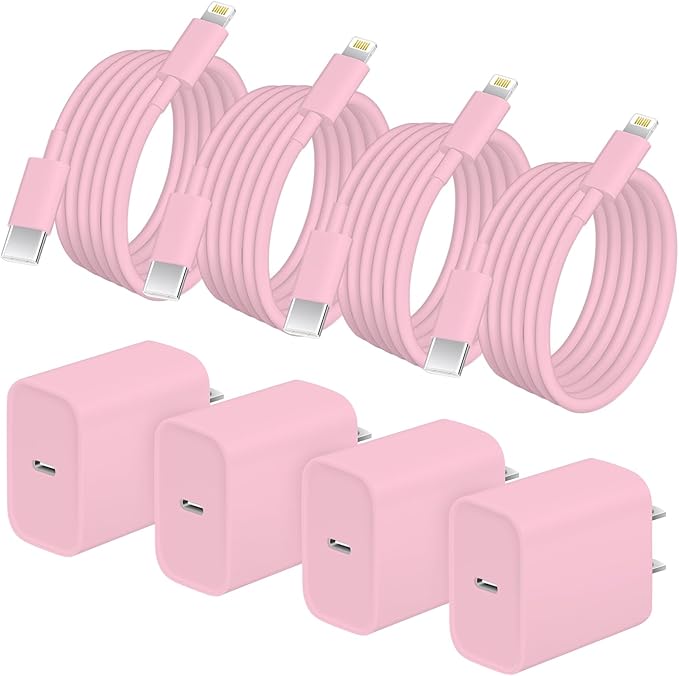AISNI iPhone Charger Fast Charging 4 Pack 20W PD USB C Charger Block with 6 FT MFi-Certified Type C Fast Charging Cable Compatible for iPhone 14/13/12/11 Pro Max/Xs Max/XR/X,iPad-Pink