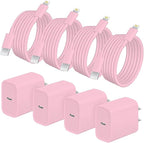 AISNI iPhone Charger Fast Charging 4 Pack 20W PD USB C Charger Block with 6 FT MFi-Certified Type C Fast Charging Cable Compatible for iPhone 14/13/12/11 Pro Max/Xs Max/XR/X,iPad-Pink