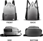 Drawstring Backpack with Mesh Pockets String Gym Bag Sackpack Sandproof Water Resistant Beach Backpack for Men Women