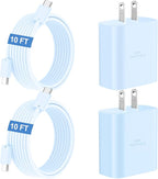 45W Super Fast Charger USB C Android Phone Type C Charger Fast Charging Block with 10FT Cord for Samsung Galaxy S26/S26 Ultra/S26+/S25 Ultra/S25/S24 Ultra/S24/S23 Ultra/S22/S21/S20/Note 10, Blue